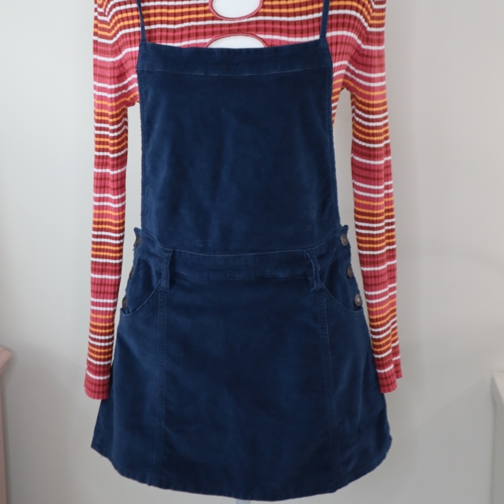 Free People Overall Mini Dress Blue Velvet Size 4 - Picture 2 of 6